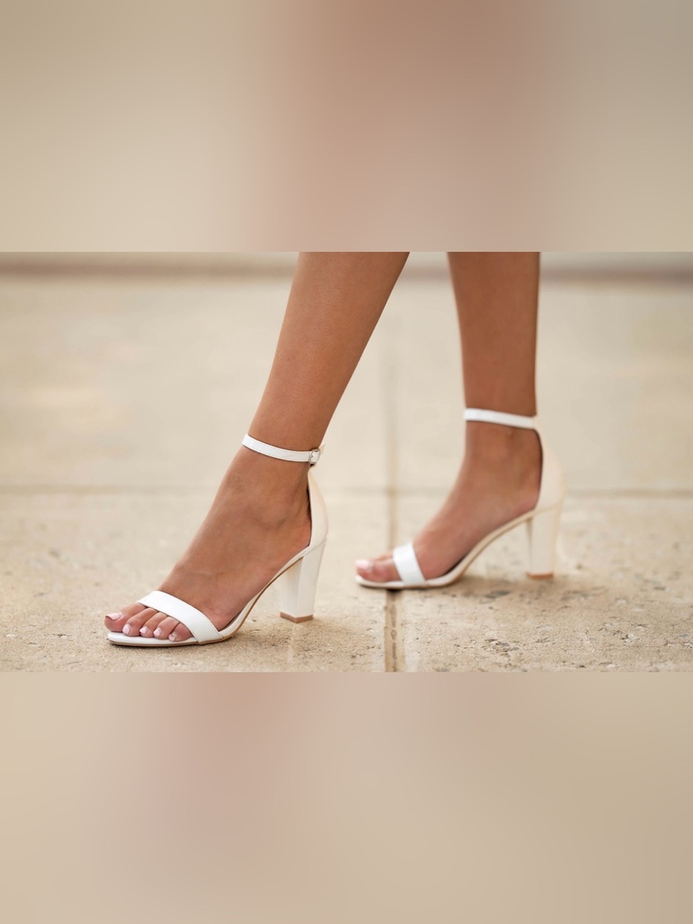 White Ankle-Strap Block Heel Sandals